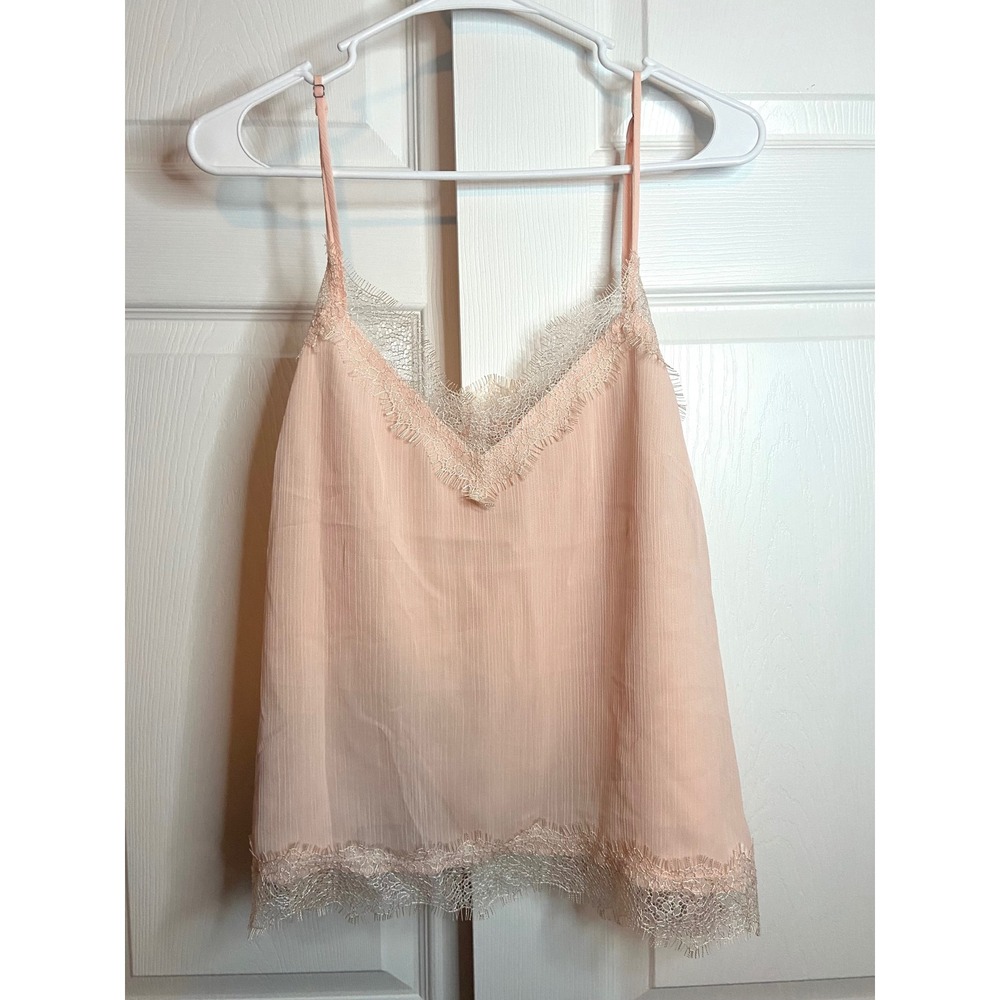 Loft Women Pink Eyelash Lace Trim V-Neck Camisole Cami Tank Top Size L
